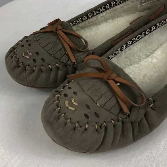 Girl Mia Women Sz 9M Blanche Taupe Leather Suede SlipOn Flats Loafers Moccasins - Picture 2 of 9